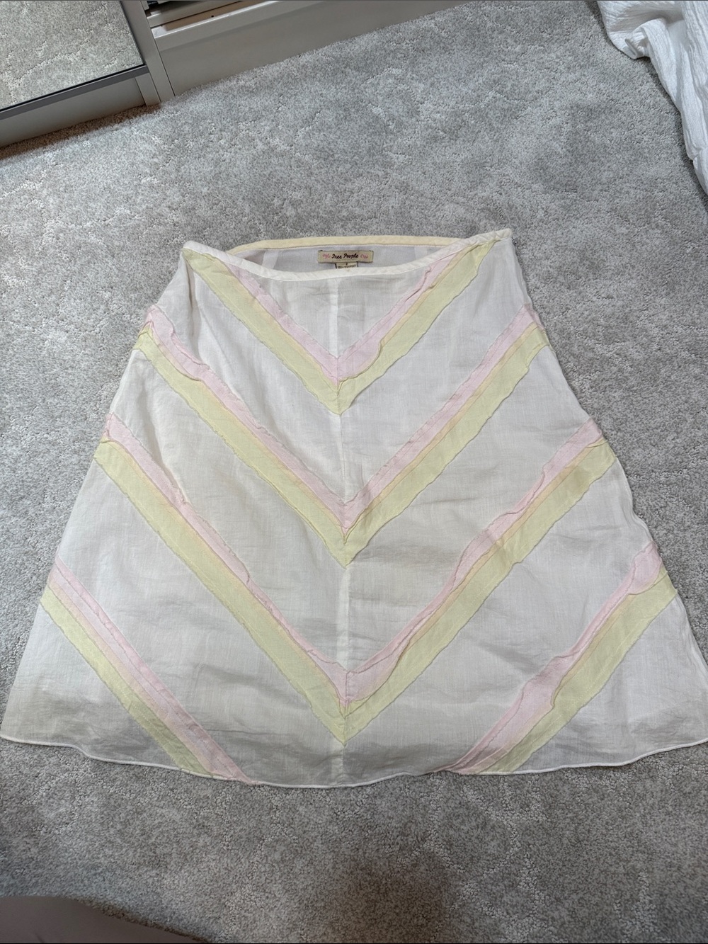 Free People Cream Layered Top with Pastel Pink & Pale Yellow Chevron Stripes